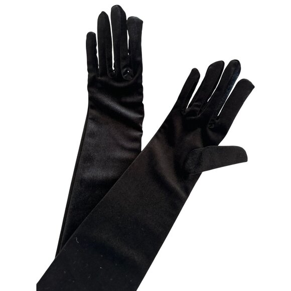 BLACK Velvet Long Opera Gloves One Size NEW NIP - Picture 5 of 6